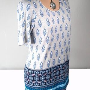 LOFT Petite Border Paisley Heather Grey Vintage Soft Tee